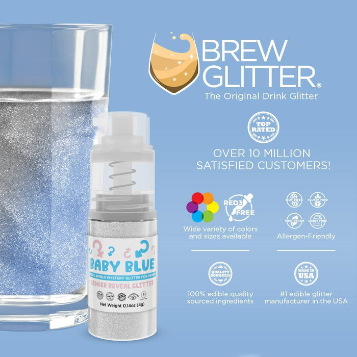 Baby Blue Gender Reveal Edible Glitter Mini Spray Pump for Drinks-Brew Glitter®