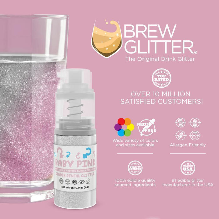 Baby Pink Gender Reveal Edible Glitter Mini Spray Pump for Drinks-Brew Glitter®