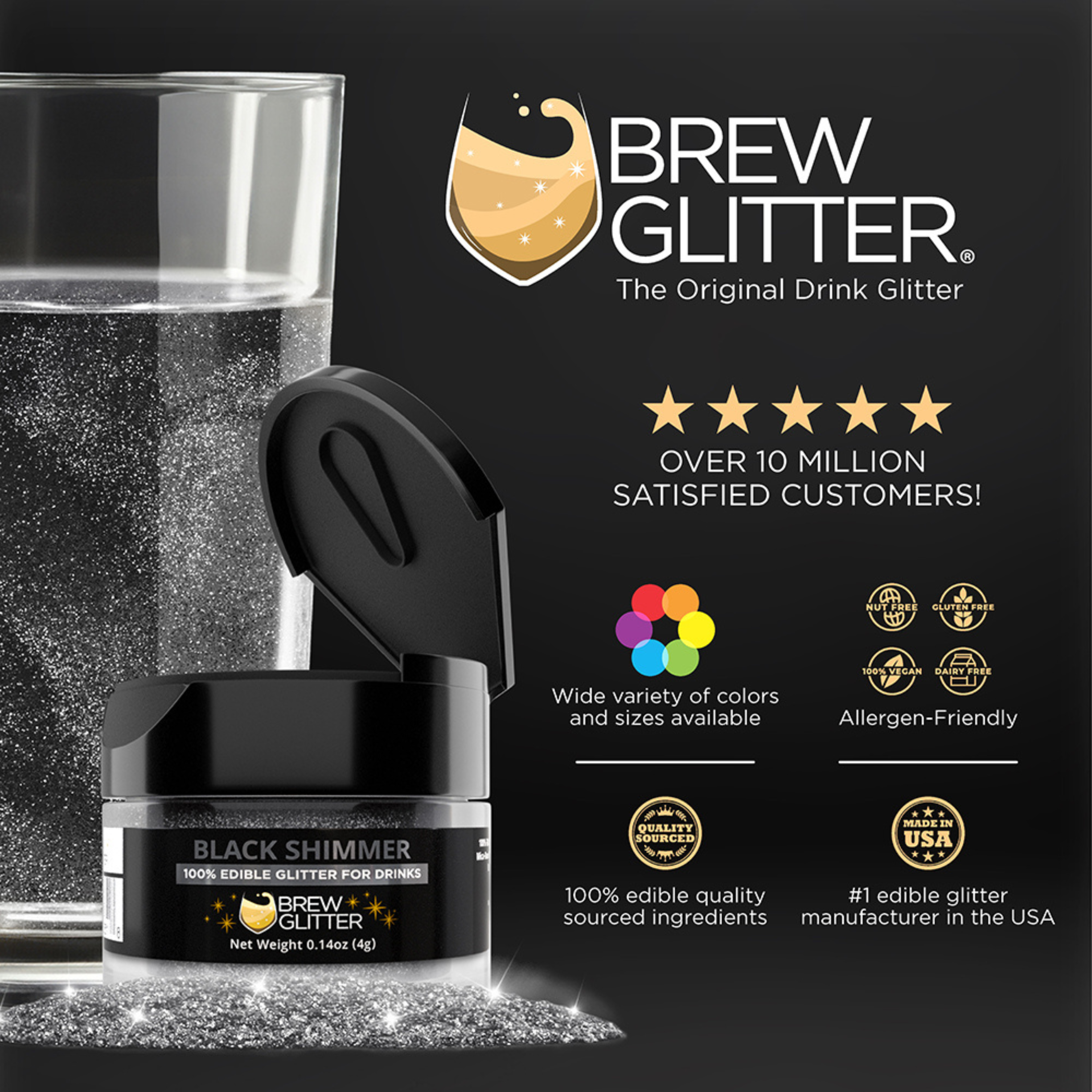 Black Shimmer Edible Glitter Spray Pump for Drinks-Brew Glitter®