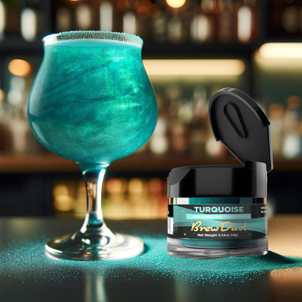 goblet glass drink decorated with turquoise drink powder