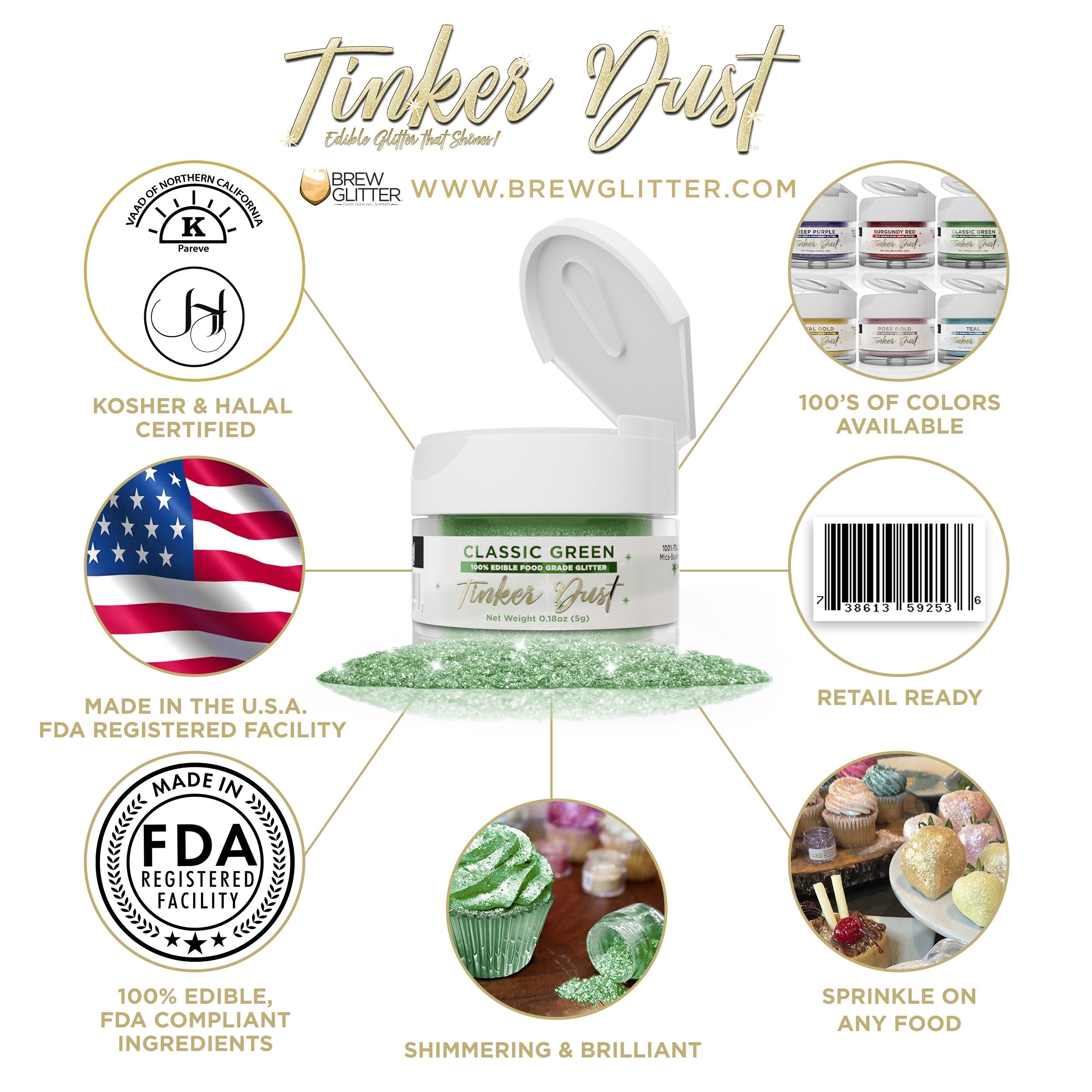 Classic Green Edible Glitter Tinker Dust | 5 Gram Jar-Brew Glitter®