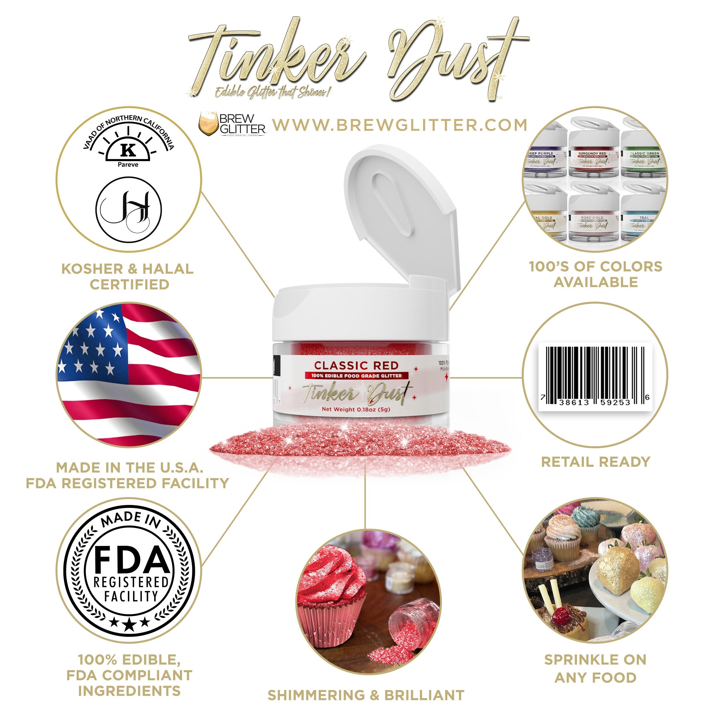 Classic Red Edible Glitter Tinker Dust | 5 Gram Jar-Brew Glitter®