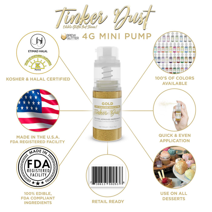 Gold Tinker Edible Glitter Spray 4g Pump | Tinker Dust®-Brew Glitter®