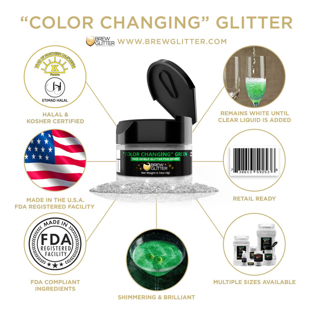 Green Color Changing Brew Glitter | Edible Glitter for Sports Drinks & Energy Drinks-Brew Glitter®