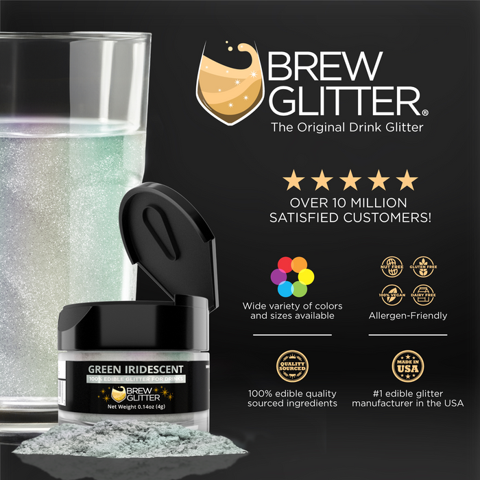 Green Iridescent Brew Glitter | Edible Glitter for Sports Drinks & Energy Drinks-Brew Glitter®