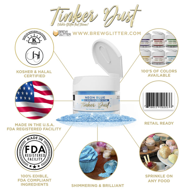 Neon Blue Tinker Dust Edible Glitter | Food Grade Glitter-Brew Glitter®