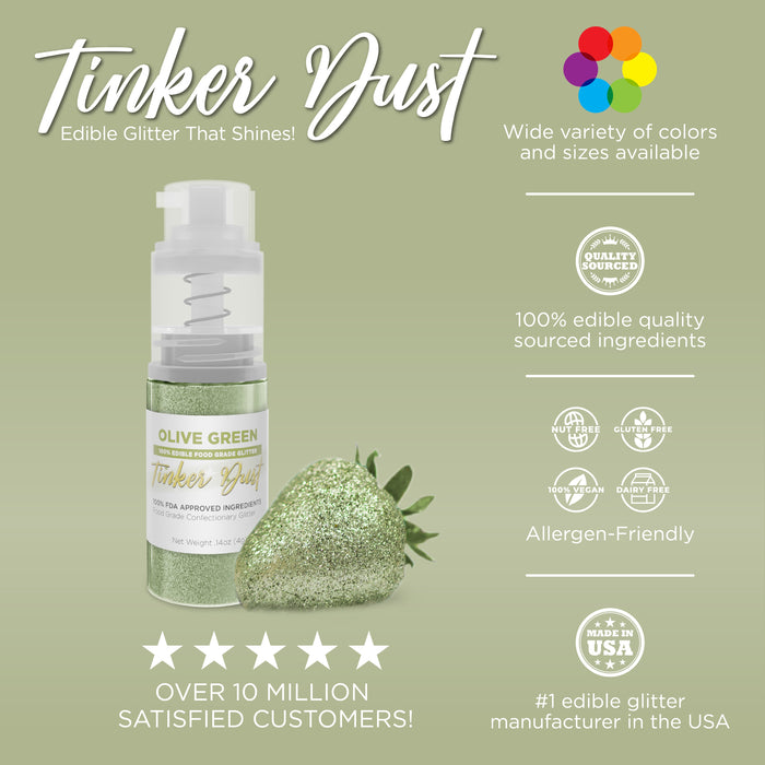 Olive Green Edible Glitter Spray 4g Pump | Tinker Dust®-Brew Glitter®