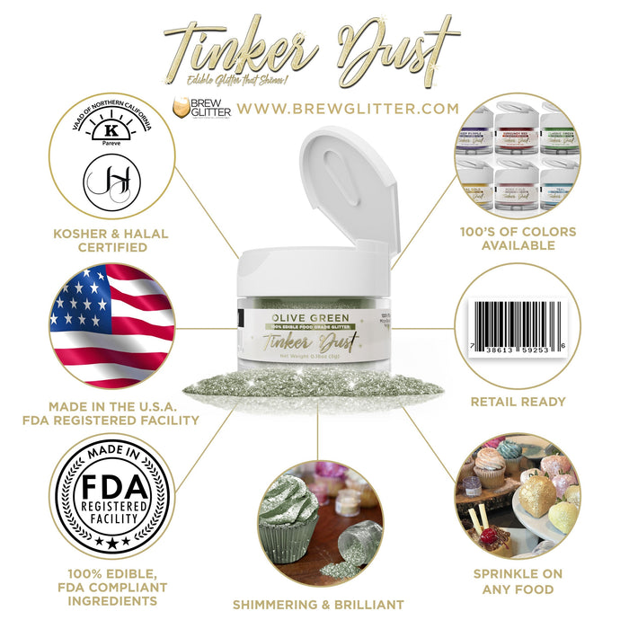 Olive Green Edible Glitter Tinker Dust | 5 Gram Jar-Brew Glitter®
