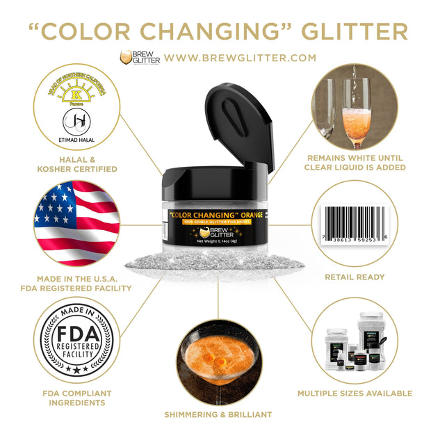 Orange Color Changing Brew Glitter | Edible Glitter for Sports Drinks & Energy Drinks-Brew Glitter®