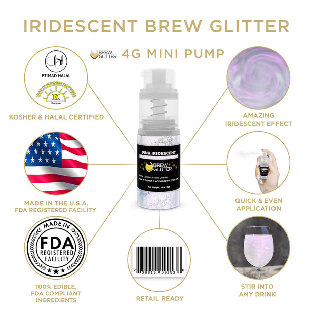 Pink Iridescent Edible Glitter Mini Spray Pump for Drinks-Brew Glitter®