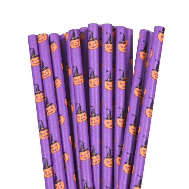 Purple Witch Hat Pumpkin Halloween Paper Straws-Brew Glitter®