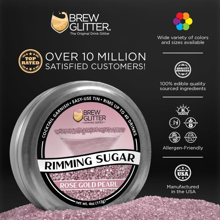 Rose Gold Pearl Cocktail Rimming Sugar by the case (24 units per/ case)-Brew Glitter®