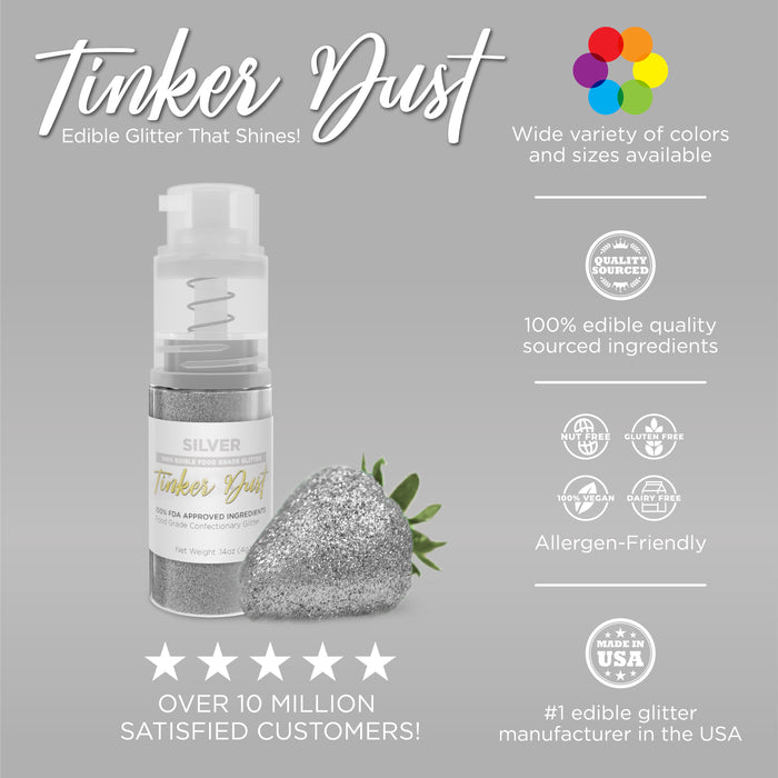Silver Tinker Edible Glitter Spray 4g Pump | Tinker Dust®-Brew Glitter®
