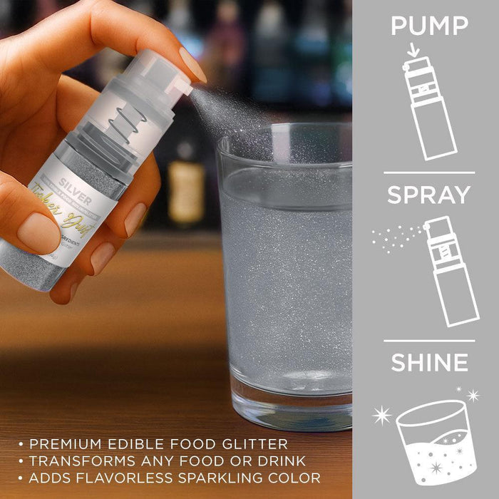 Silver Tinker Edible Glitter Spray 4g Pump | Tinker Dust®-Brew Glitter®