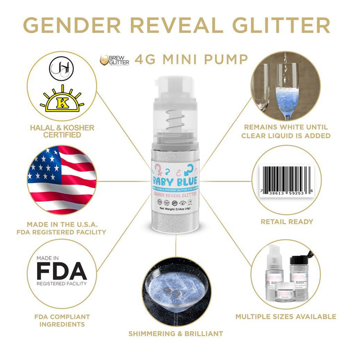 Baby Blue Gender Reveal Edible Glitter Mini Spray Pump for Drinks-Brew Glitter®