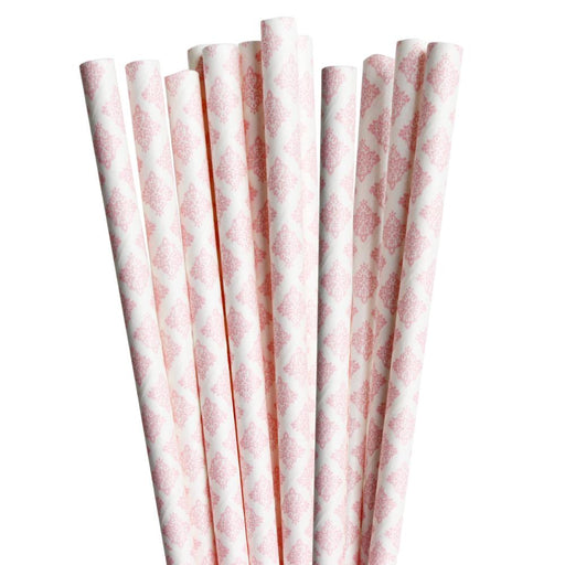 Baby Pink Damask Stirring Straws | Bulk Sizes-Brew Glitter®