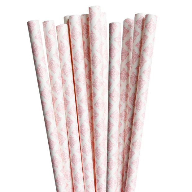 Baby Pink Damask Stirring Straws-Brew Glitter®