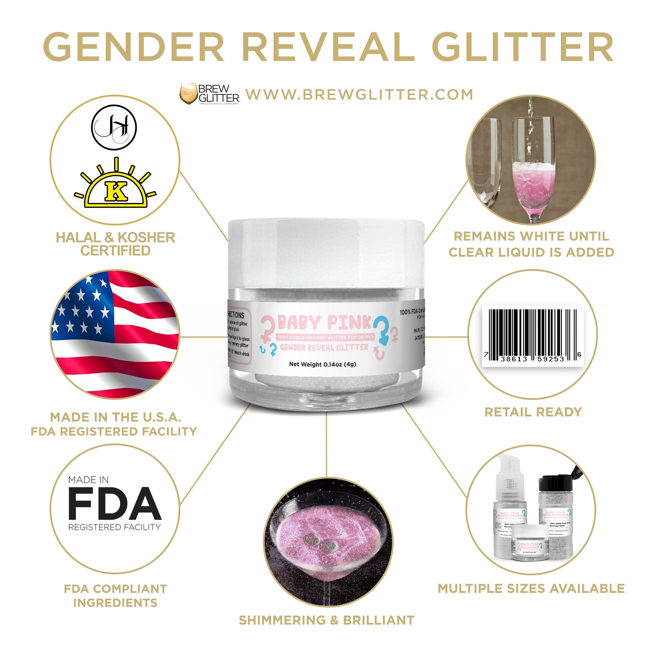 Baby Pink Edible Gender Reveal Beverage Glitter Shaker-Brew Glitter®