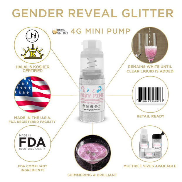 Baby Pink Gender Reveal Edible Glitter Mini Spray Pump for Drinks-Brew Glitter®