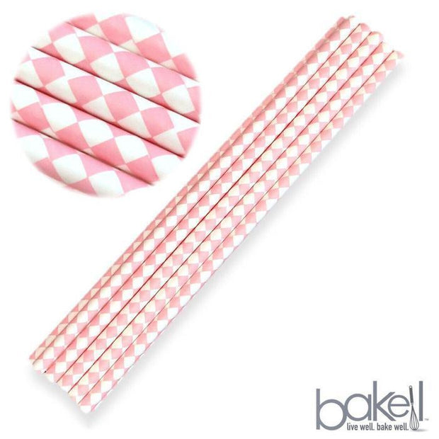Light Pink and White Diamond Print Stirring Straws | Bulk Sizes-Brew Glitter®