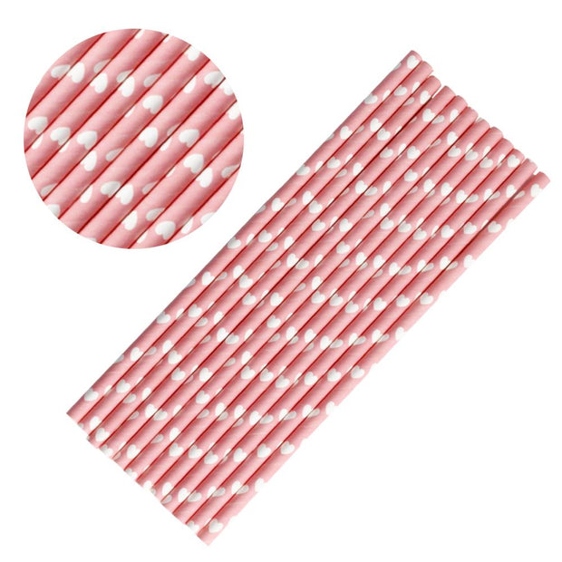 Light Pink with White Hearts Stirring Straws | Bulk Sizes-Brew Glitter®
