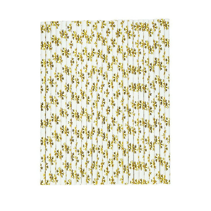Metallic Gold Snowflake Print Stirring Straws-Brew Glitter®