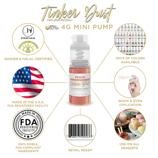 Peach Tinker Edible Glitter Spray 4g Pump | Tinker Dust®-Brew Glitter®