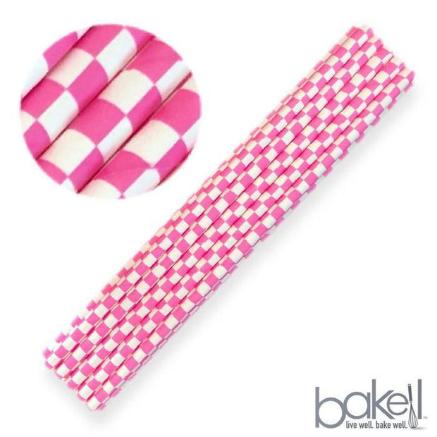 Pink and White Checker Print Stirring Straws | Bulk Sizes-Brew Glitter®