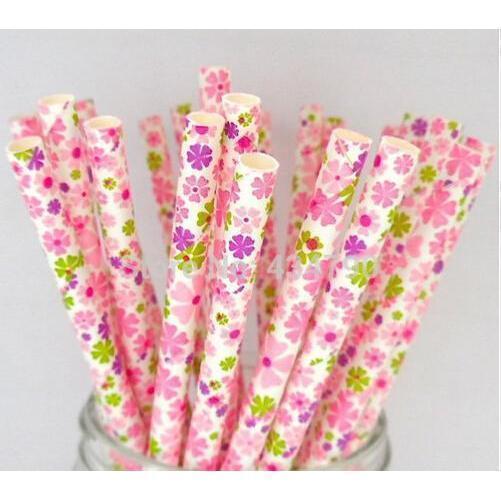 Pink Retro Floral Print Stirring Straws-Brew Glitter®