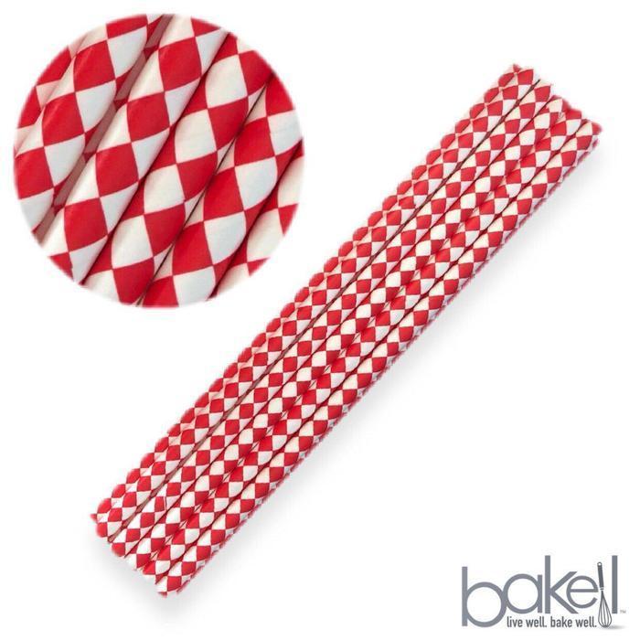 Red and White Diamond Print Stirring Straws | Bulk Sizes-Brew Glitter®