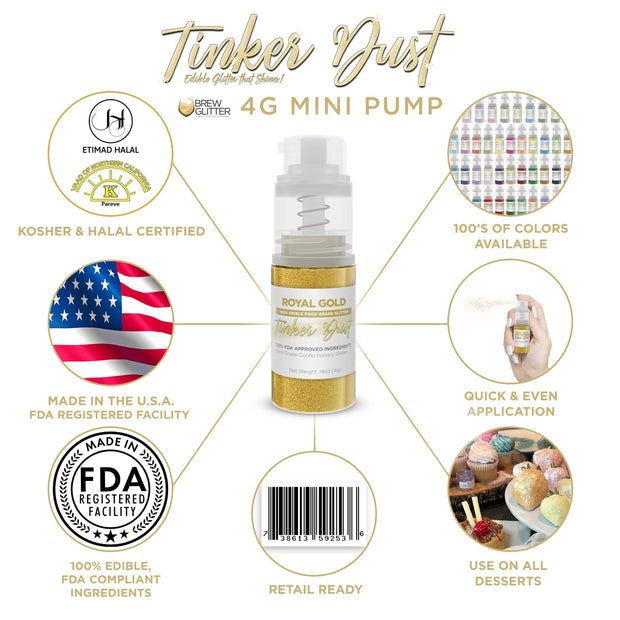 Royal Gold Edible Glitter Spray 4G Pump | Tinker Dust | Bakell