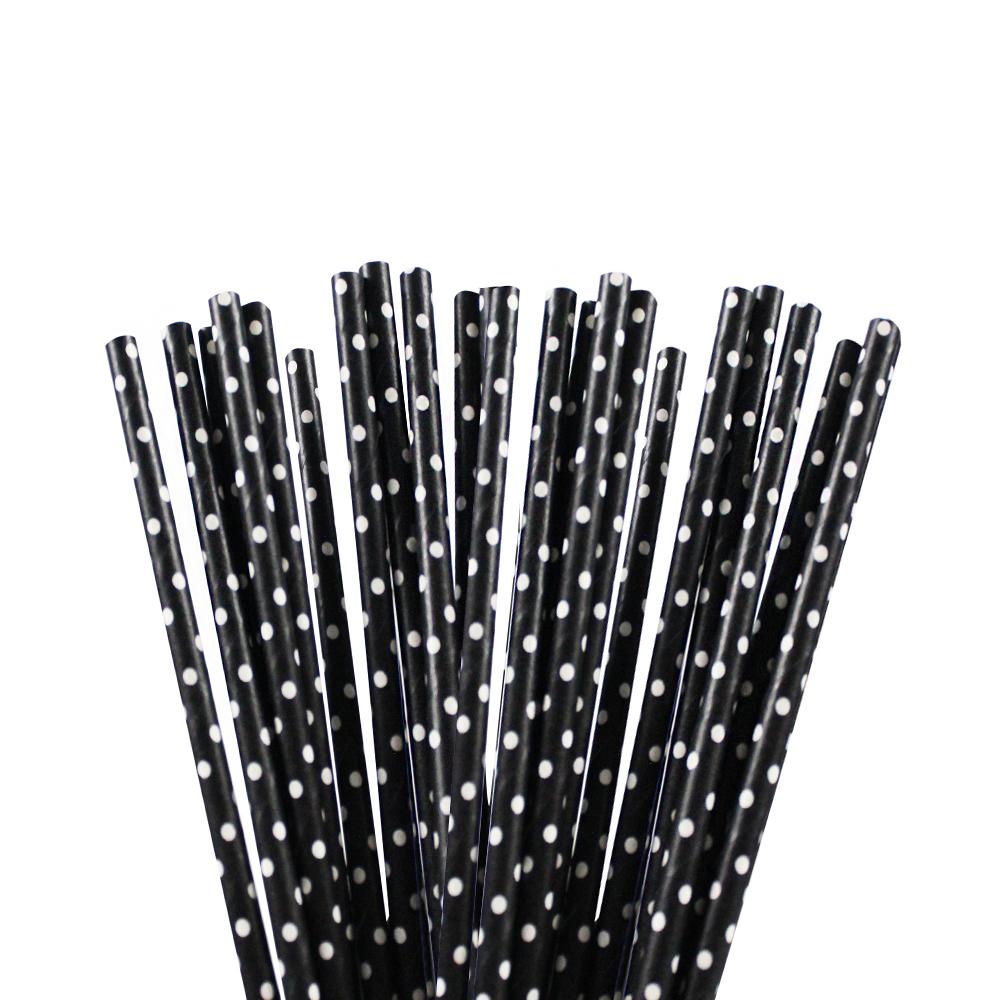 Solid Black with White Polka Dots Stirring Straws-Brew Glitter®