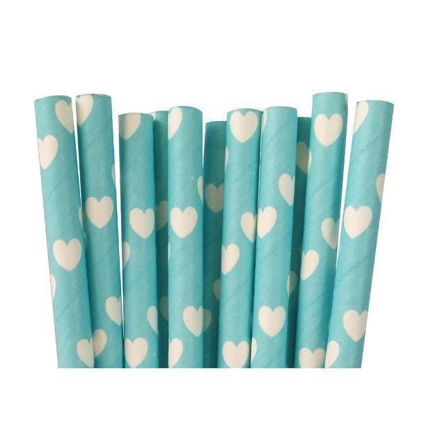 Turquoise & White Hearts Stirring Straws | Bulk Sizes-Brew Glitter®