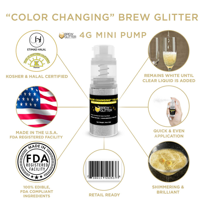 Yellow Color Changing Brew Glitter | Mini Pump Wholesale by the Case-Brew Glitter®